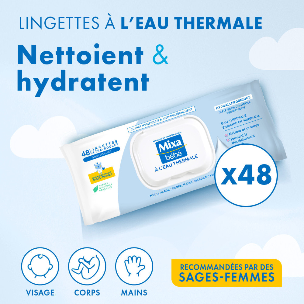 Mixa Lingettes Bébé à l’eau Thermale 4x48