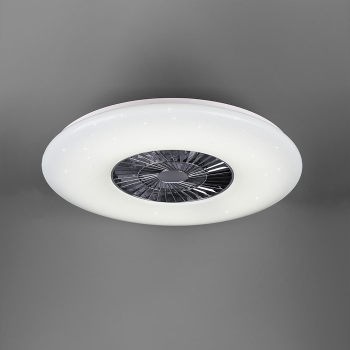 Visby - Ventilatore e plafoniera LED Ø75 cm con diffusore satinato, telecomando, dimmer, timer, luce notturna ed effetto stelle