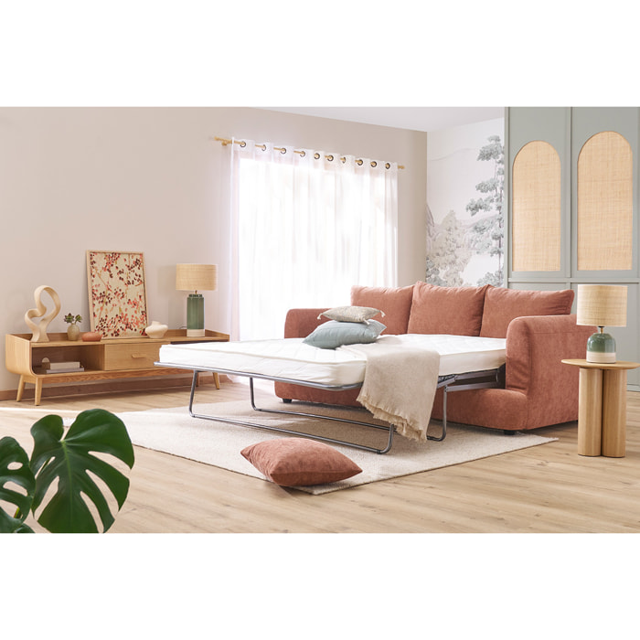Canapé convertible déhoussable 3-4 places design haricot en tissu effet velours terre brûlée SACHA