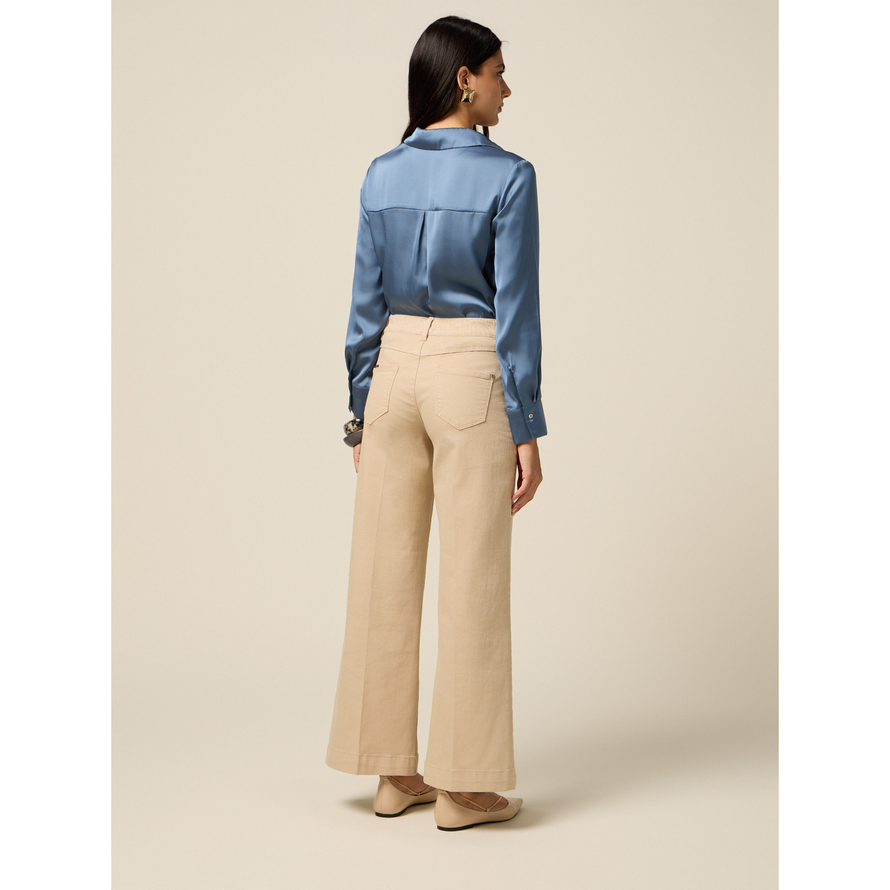 Oltre - Pantalones wide leg de algodón - Beige