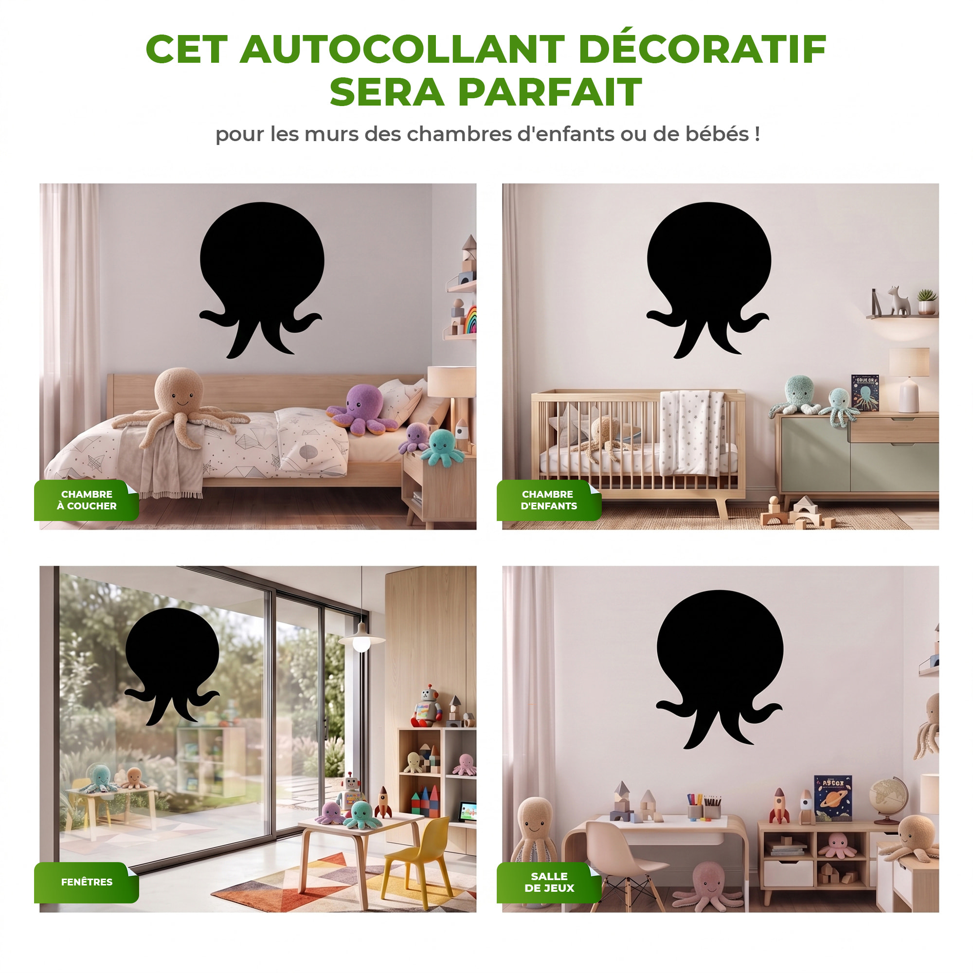 Sticker ardoise tableau noir - stickers muraux adhésif effaçable - SILHOUETTE PIEUVRE
