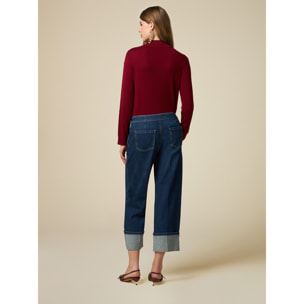 Oltre - Jeans cropped con risvolto - Blu