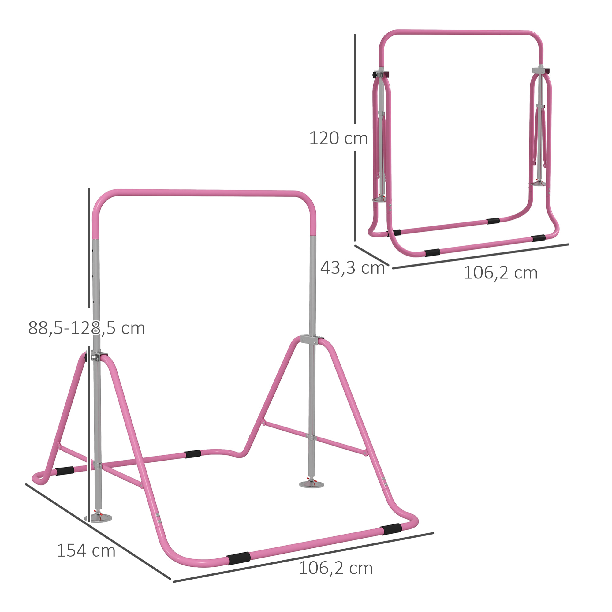 Barra de Gimnasia Artística, Barra Horizontal Plegable, Altura Ajustable, Equipo de Gimnasia para Entrenamiento en Casa, para Niños y Niñas, Rosa