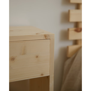 Table de chevet en bois massif avec un tiroir ton chêne moyen 60x40cm Hauteur: 60 Longueur: 40 Largeur: 29.5
