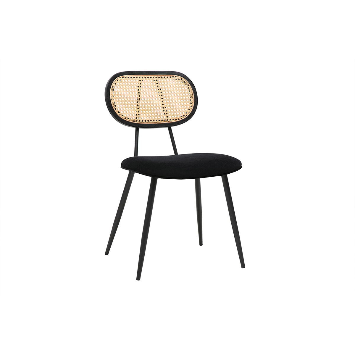 Chaises design noires en tissu velours, métal et cannage rotin (lot de 2) SWANN
