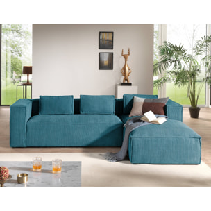 Stella - canapé d'angle droit en velours côtelé - 4 places -style contemporain - Bleu canard