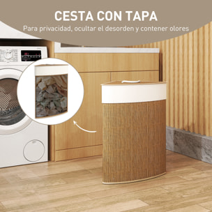 Cesto Ropa Sucia de Bambú para Esquina de 55L con Tapa y Asa, Cubo Ropa Sucia con Bolsa Extraíble y Lavable para Baño, Dormitorio, 35x35x60 cm, Marrón