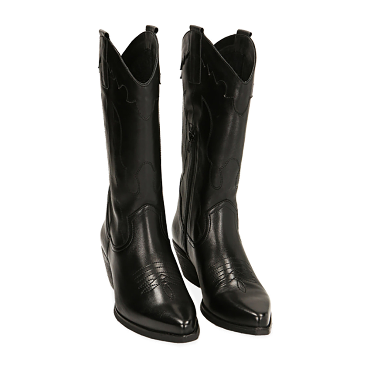 Botas texanas de piel negra, tacón de 5,5 cm