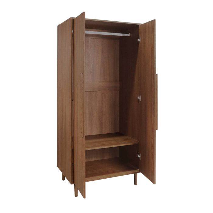 Armoire dressing décor bois de noyer 2 portes. étagères et penderie - L 80 x P 55 x H 180cm - Juliana