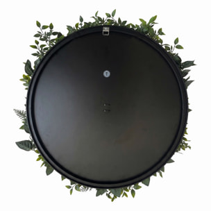 Iris - Quadro vegetale rotondo Ø50 cm con foglie e fiori in PE cornice in alluminio nera