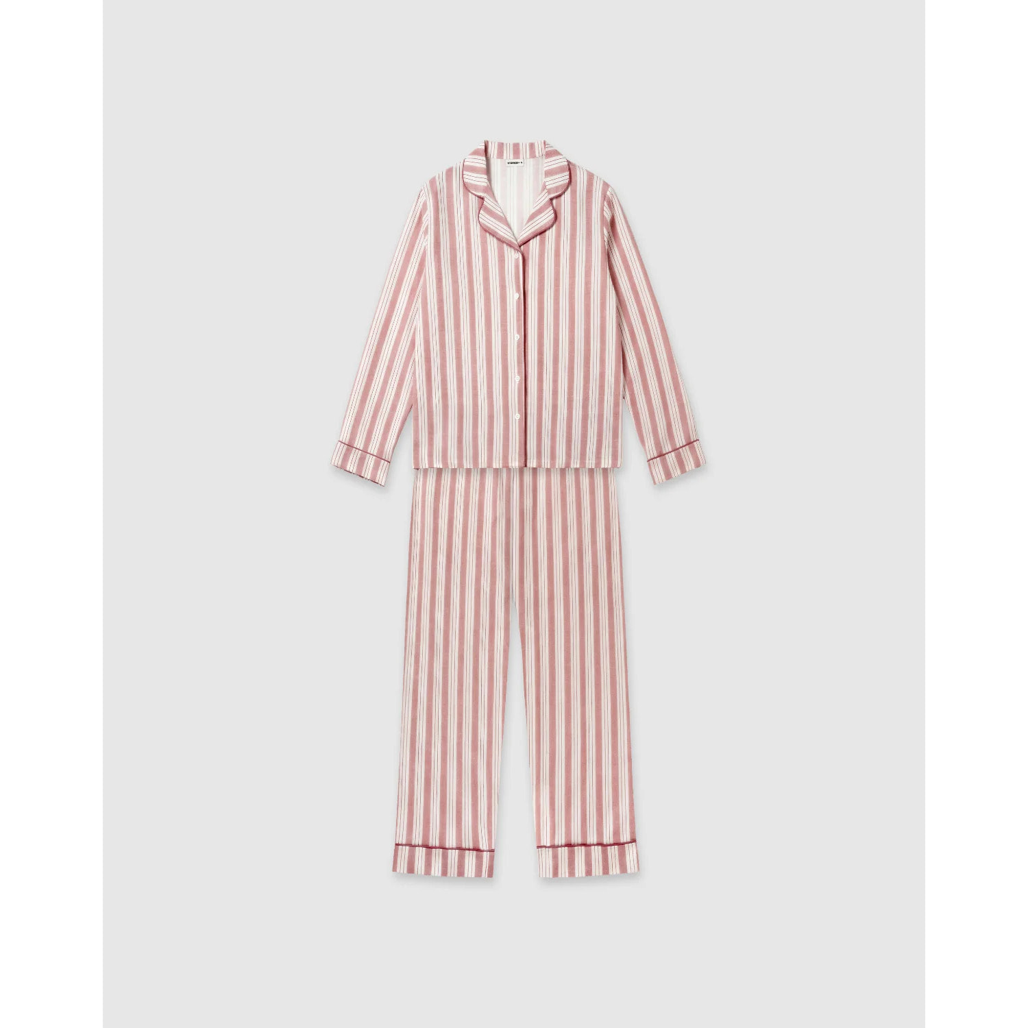 Pigiama lungo camicia in cotone a righe zuri rosa