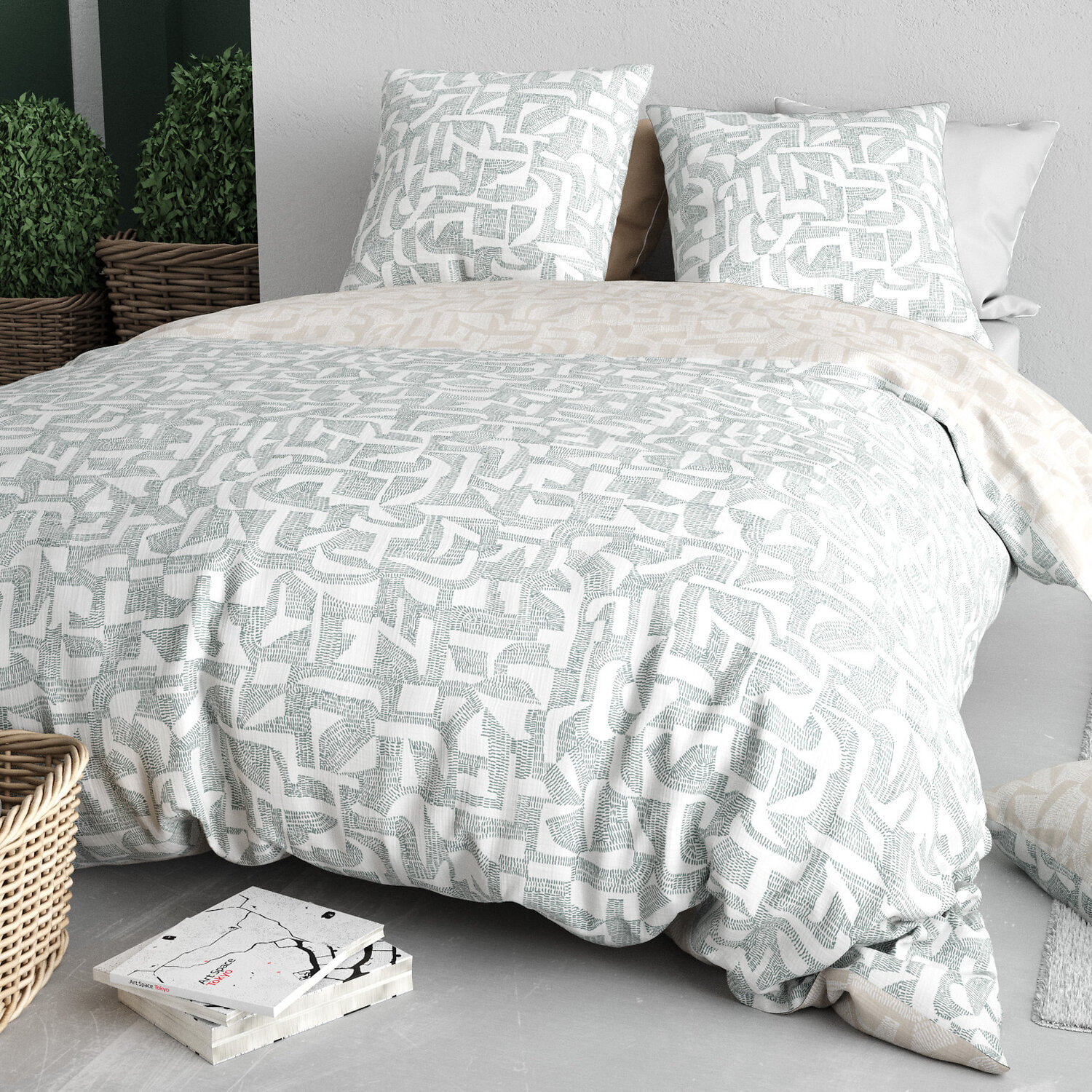 Parure housse de couette imprimé 100% coton - maya - gris