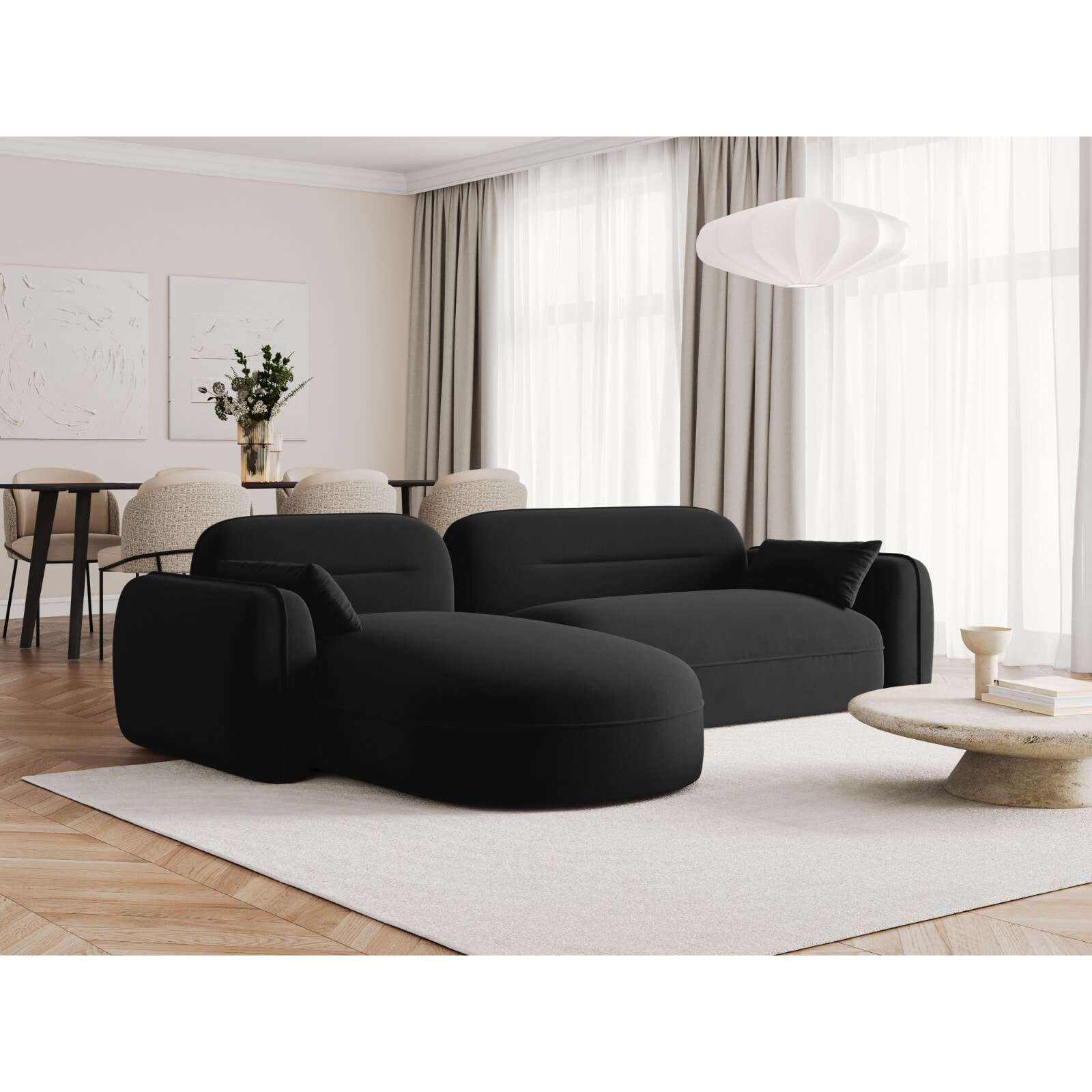 Canapé d'angle gauche modulable "Sydney" 4 places en velours noir