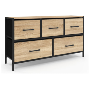 Commode Iris 5 tiroirs en bois et tissu