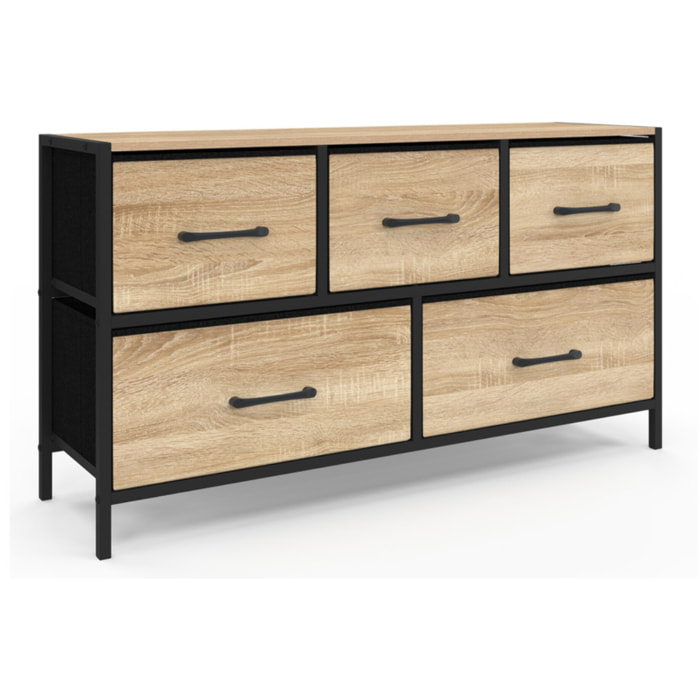 Commode Iris 5 tiroirs en bois et tissu