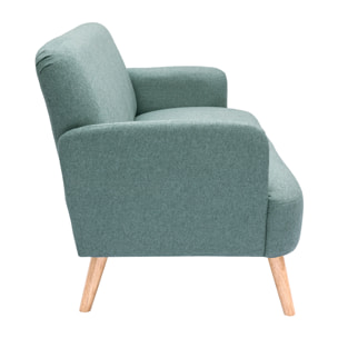 Canapé scandinave 2 places en tissu vert de gris et bois clair ISKO