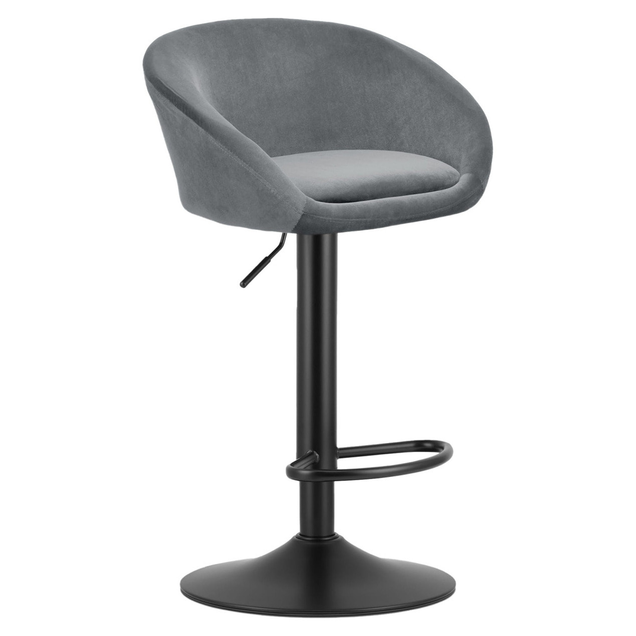 Sgabello bar East in velluto grigio con base nera