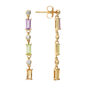 Orecchini Pendenti a Filo in Argento 925 placcato Oro Giallo18Kt con Pietre Naturali e Cubic Zirconia