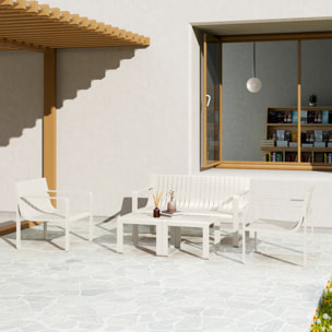 Conjunto de Jardín Exterior 5 Piezas Muebles Jardín Exterior con 2 Sillones 1 Sofá de 2 Plazas y 2 Mesas de Centro Diseño de Lamas Impermeable Anti-UV Blanco