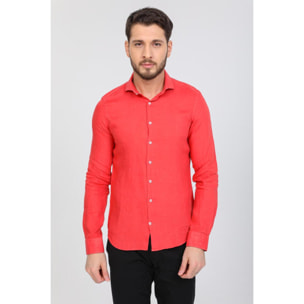 Camicia Uomo 1 Bottone Francese Slim Lino Unito Corallo