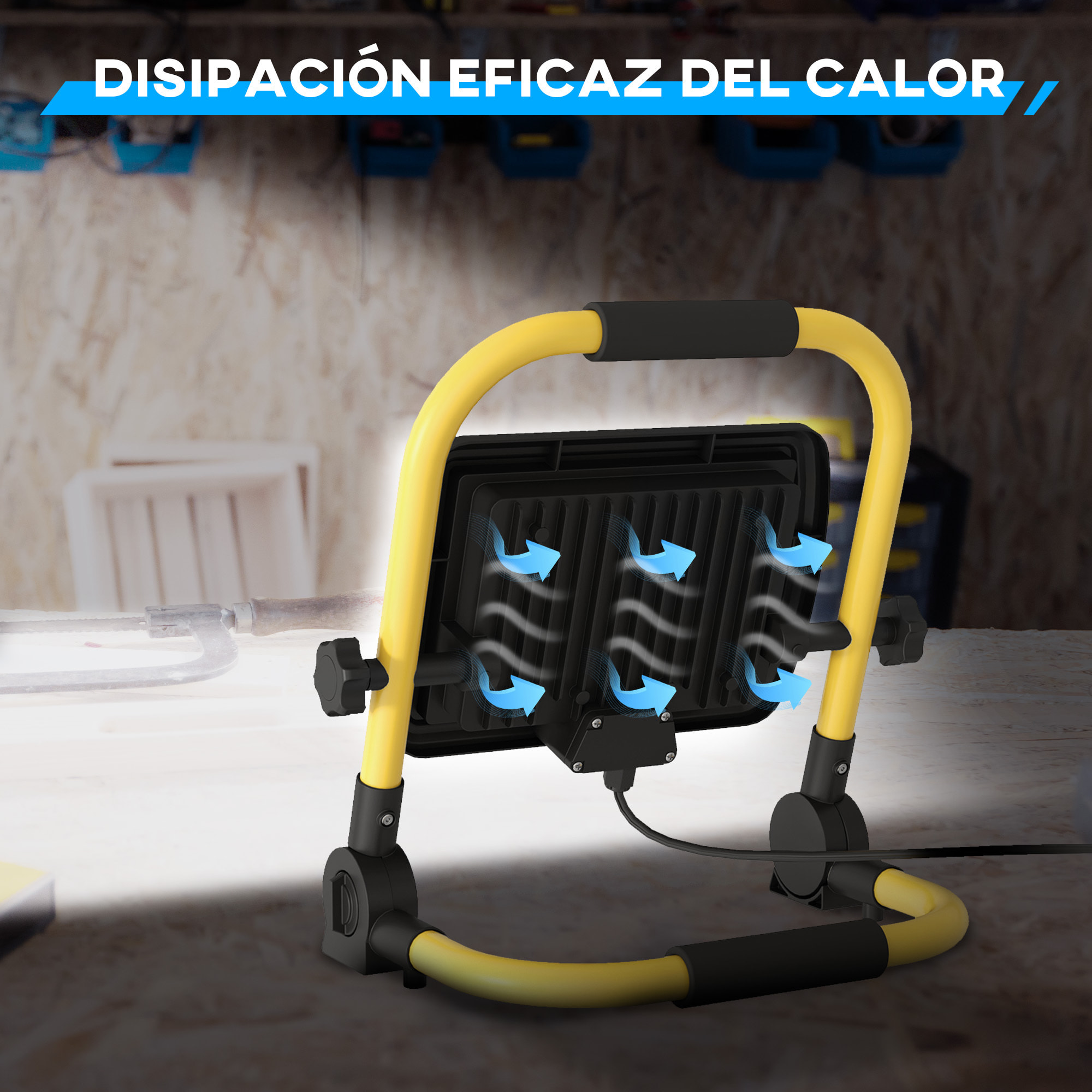 Foco LED con Cabezas y Soporte Ajustables 50â‚¬Â¯W 4250 Lúmenes IP65 6500K Foco Proyector Led Resistente a la Intemperie Portátil con Asa para Interior y Exterior Amarillo y Negro