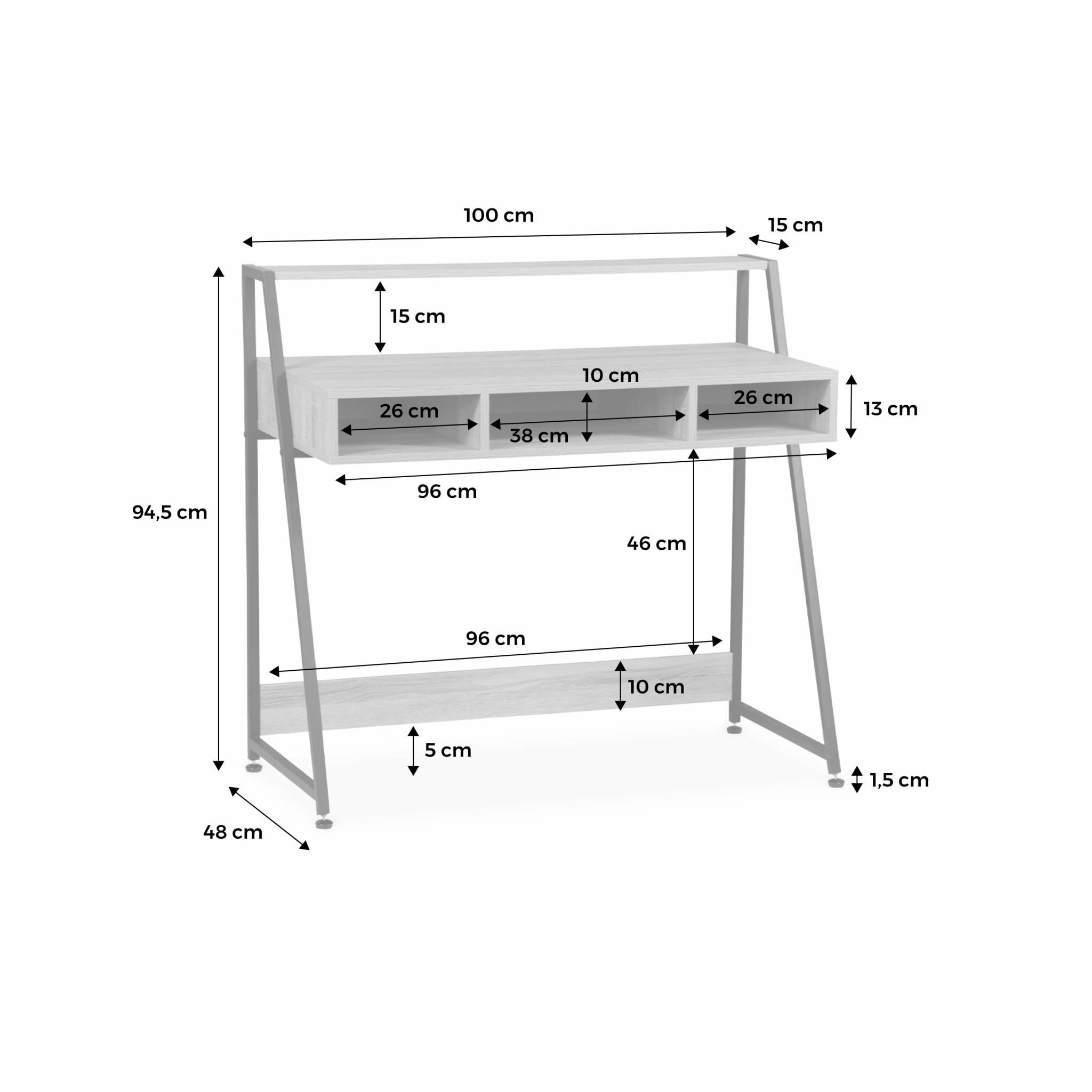 Bureau - LOFT - 3 casiers de rangement - 1 étagère - décor bois et métal - L 100 x l 48 x H 94.5cm
