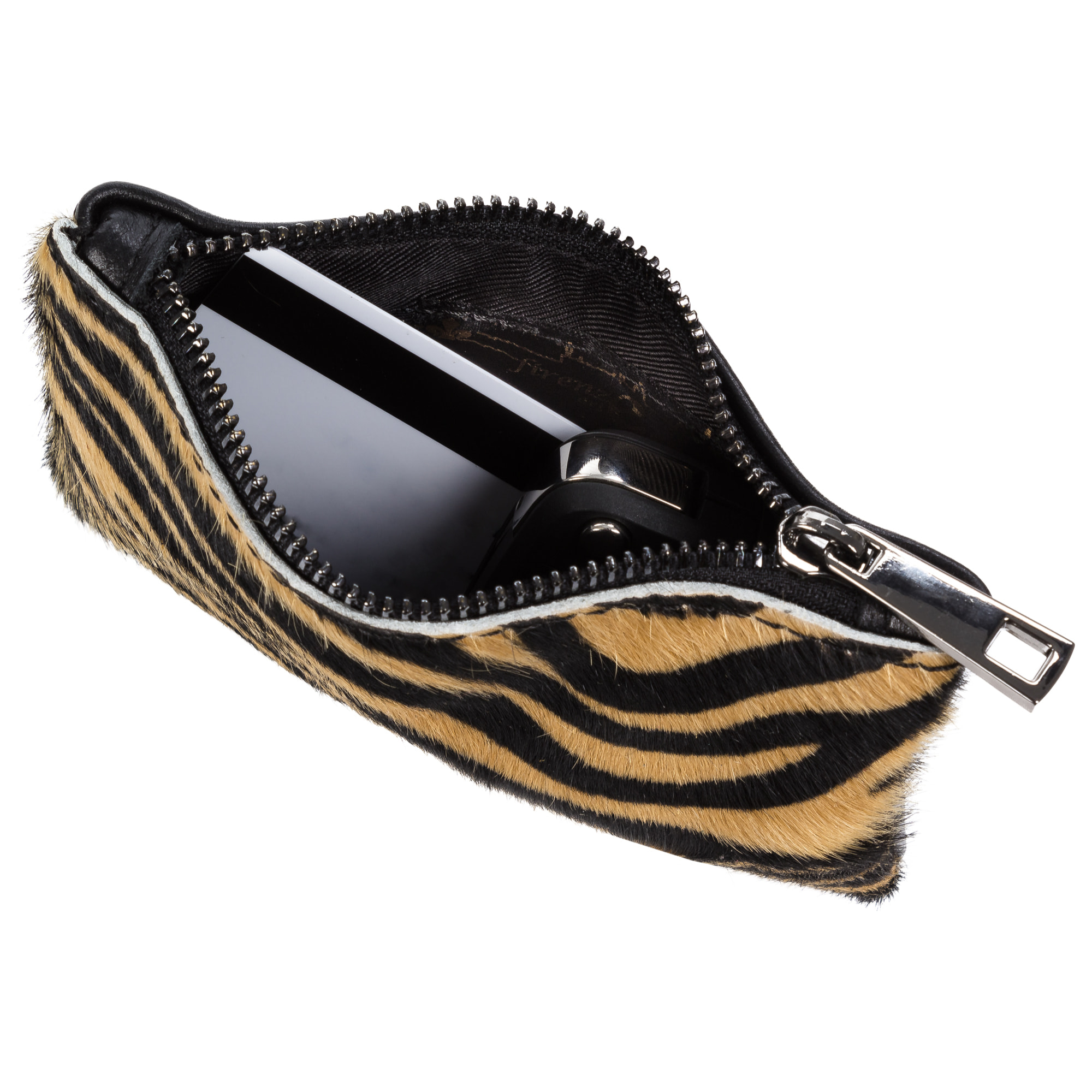 FIRENZE ARTEGIANI Portafoglio da Donna Leonilda. Vera Pelle Sauvage Cavallino Tigre Made in Italy 14x2x9 Cm. Colore nero