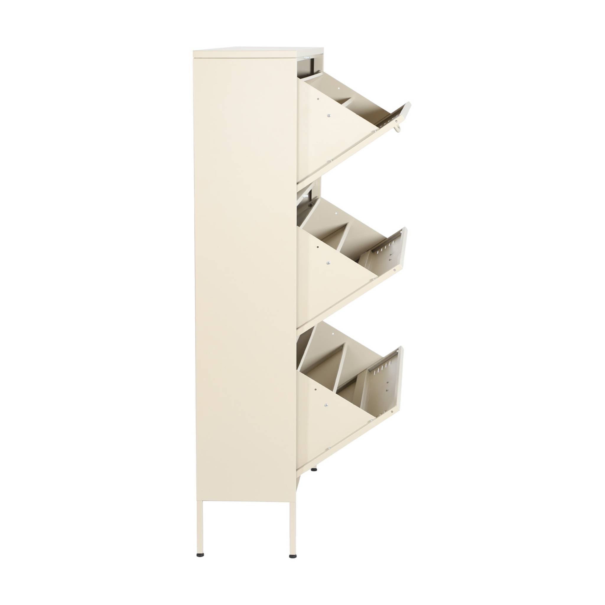 Meuble à chaussures industriel métal crème 3 tiroirs - 80 x 29 x 132.5 cm - Alabama