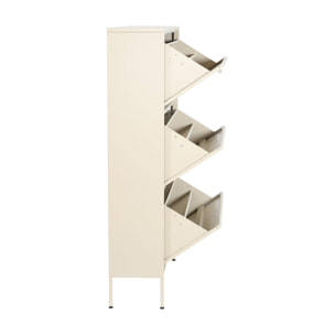 Meuble à chaussures industriel métal crème 3 tiroirs - 80 x 29 x 132.5 cm - Alabama