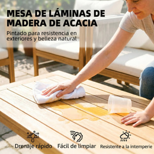 Conjunto de Jardín Exterior de 4 Piezas, Muebles Jardín Exterior con Sofá de 2 Plazas, 2 Sillones, Mesa de Madera de Acacia, Cojines Acolchados y Decoración de Cuerda PP, para Terraza, Beige
