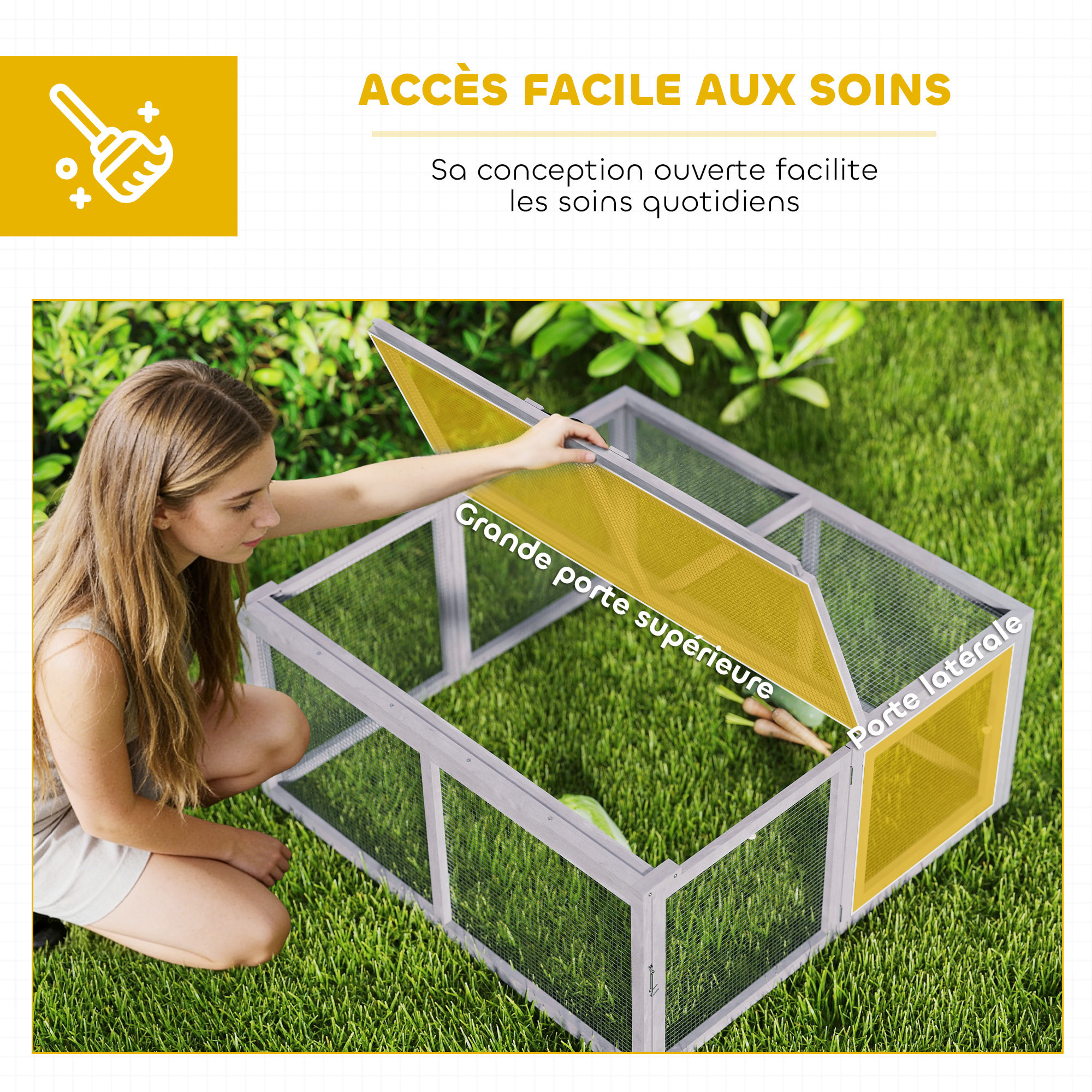 Clapier bois pliable portable - cage à lapin enclos 1,2m² - gris