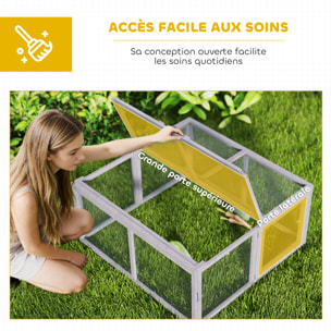 Clapier bois pliable portable - cage à lapin enclos 1,2m² - gris