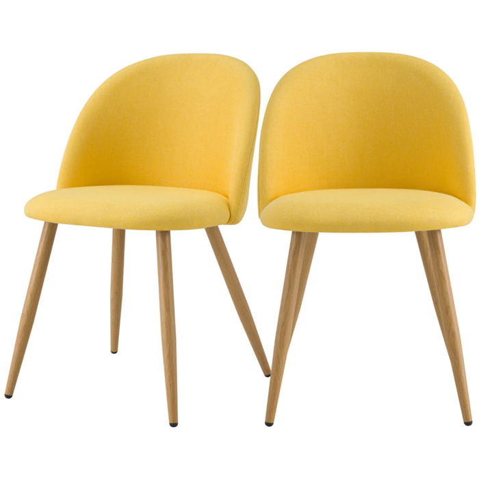 Lot de 2 chaises en tissu jaune et pieds en métal - Cozy