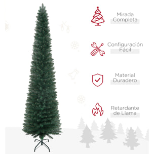 Árbol de Navidad Estrecho 210 cm, Árbol de Navidad Artificial con 510 Ramas, Base Plegable y Soporte Metálico, Fácil Montaje, para Salón, Interior, Verde