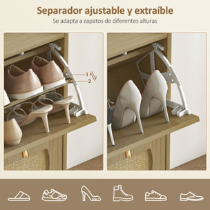 Zapatero Estrecho con 4 Puertas de Ratán, Zapatero Entrada Recibidor con Estantes Ajustables, para 16 Pares de Zapatos, para Espacios Reducidos, 104,5x24x88 cm, Natural
