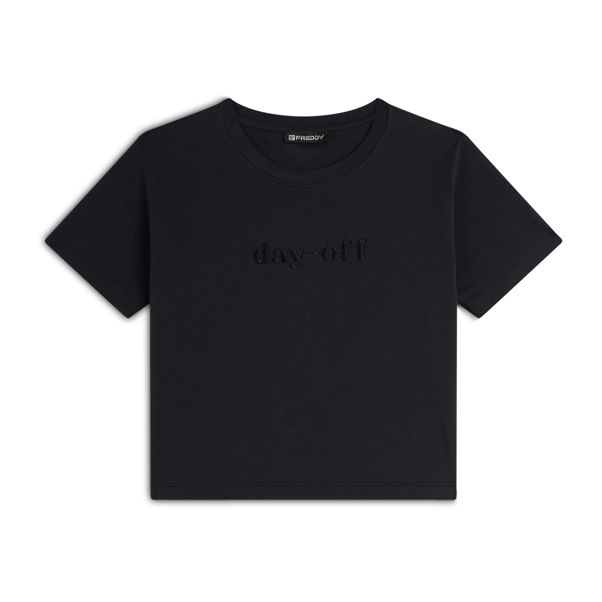 T-shirt Cropped girocollo fit comfort con ricamo