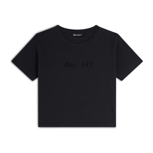 T-shirt Cropped girocollo fit comfort con ricamo