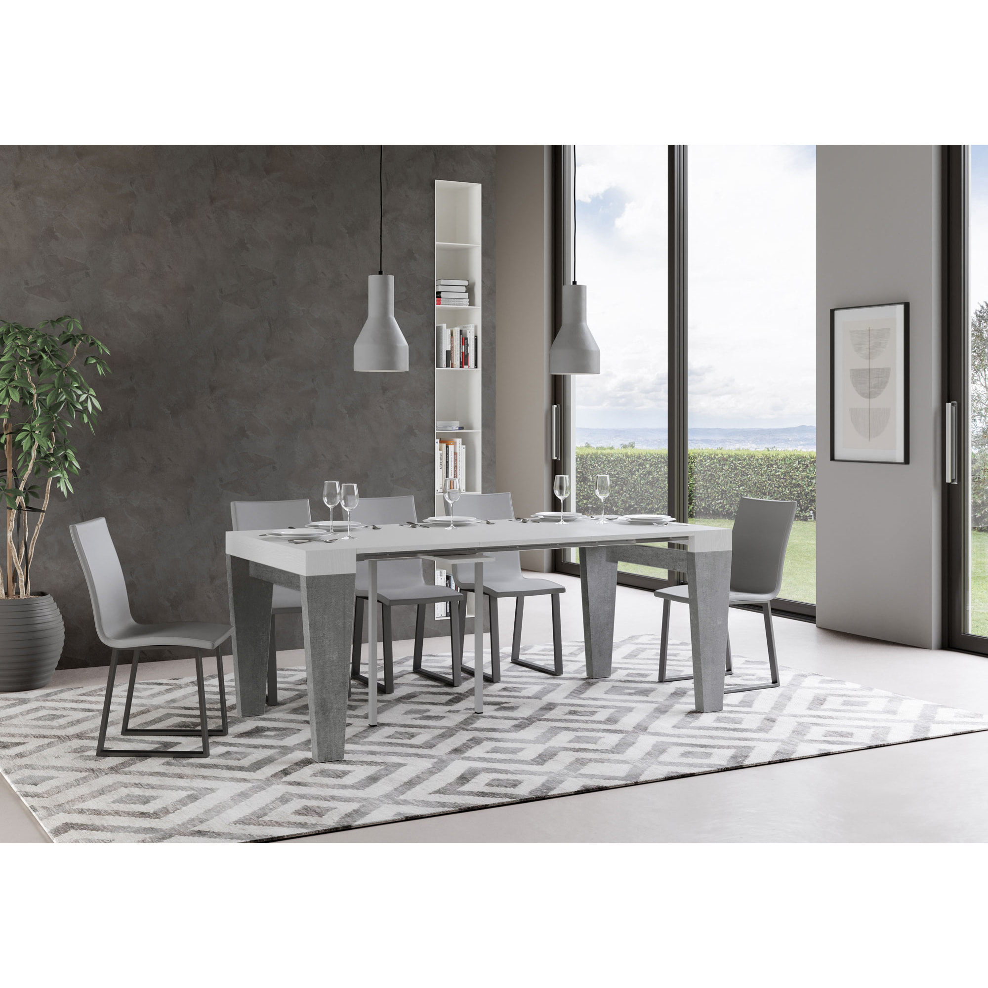 Consolle allungabile 90x40/196 cm Spimbo Mix Small piano Bianco Frassino - struttura Cemento