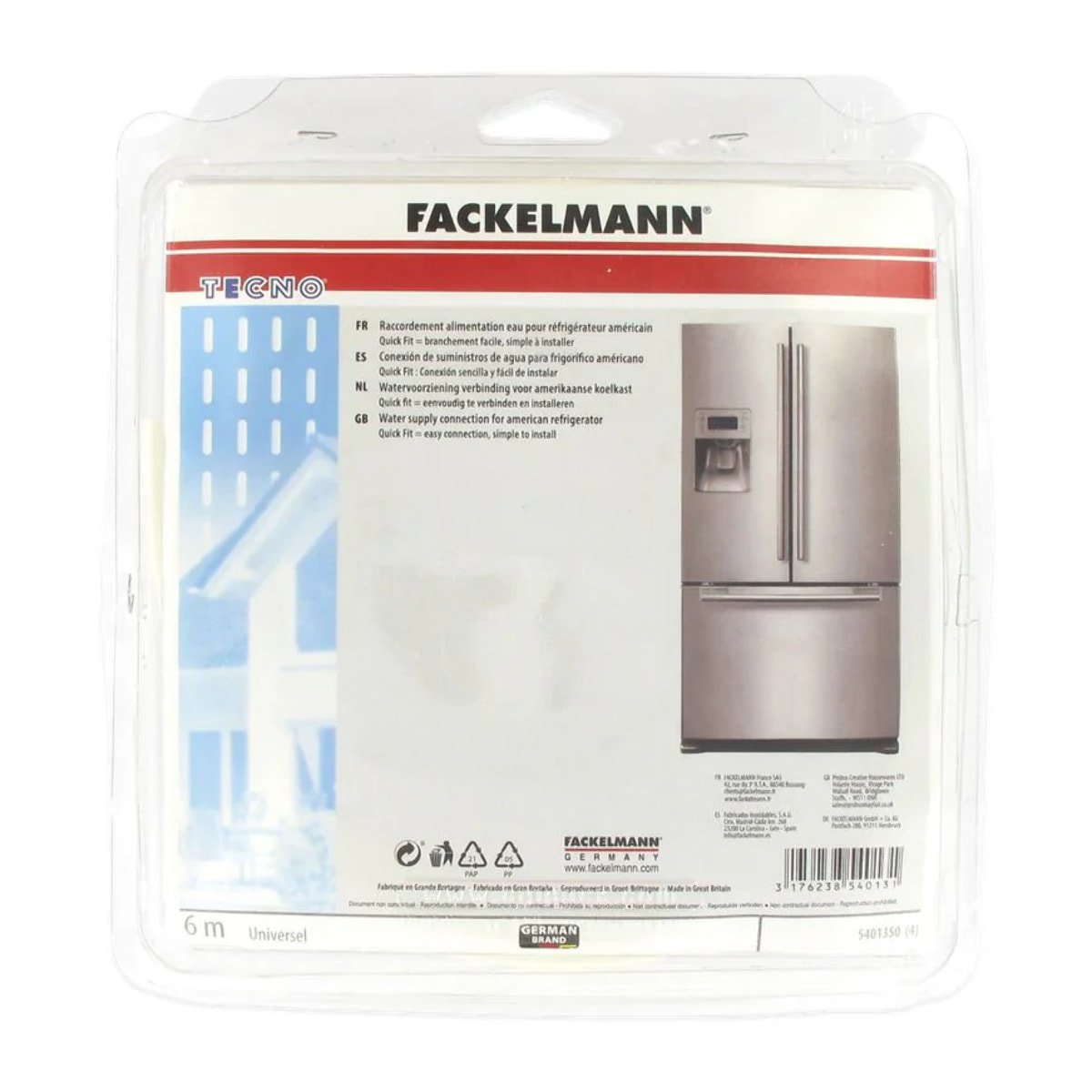 Tuyau d'alimentation en eau pour frigo américain 6 m Fackelmann