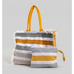 Borsa mare con pochette in cotone e poliestere - Multicolore