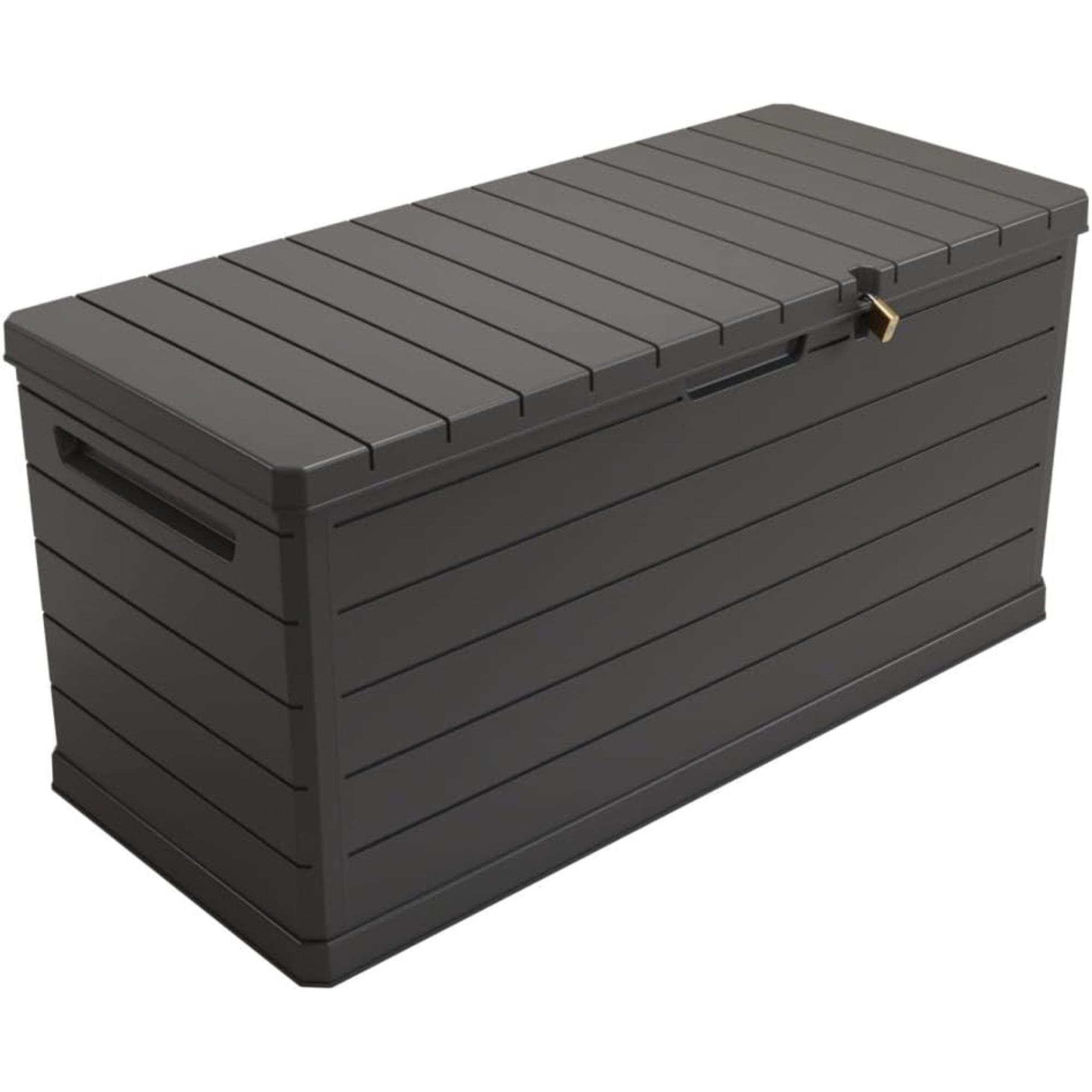 Baúl para exterior de 350L con cerradura, en color Gris oscuro y resistente al agua - 118,5x52x56,8cm