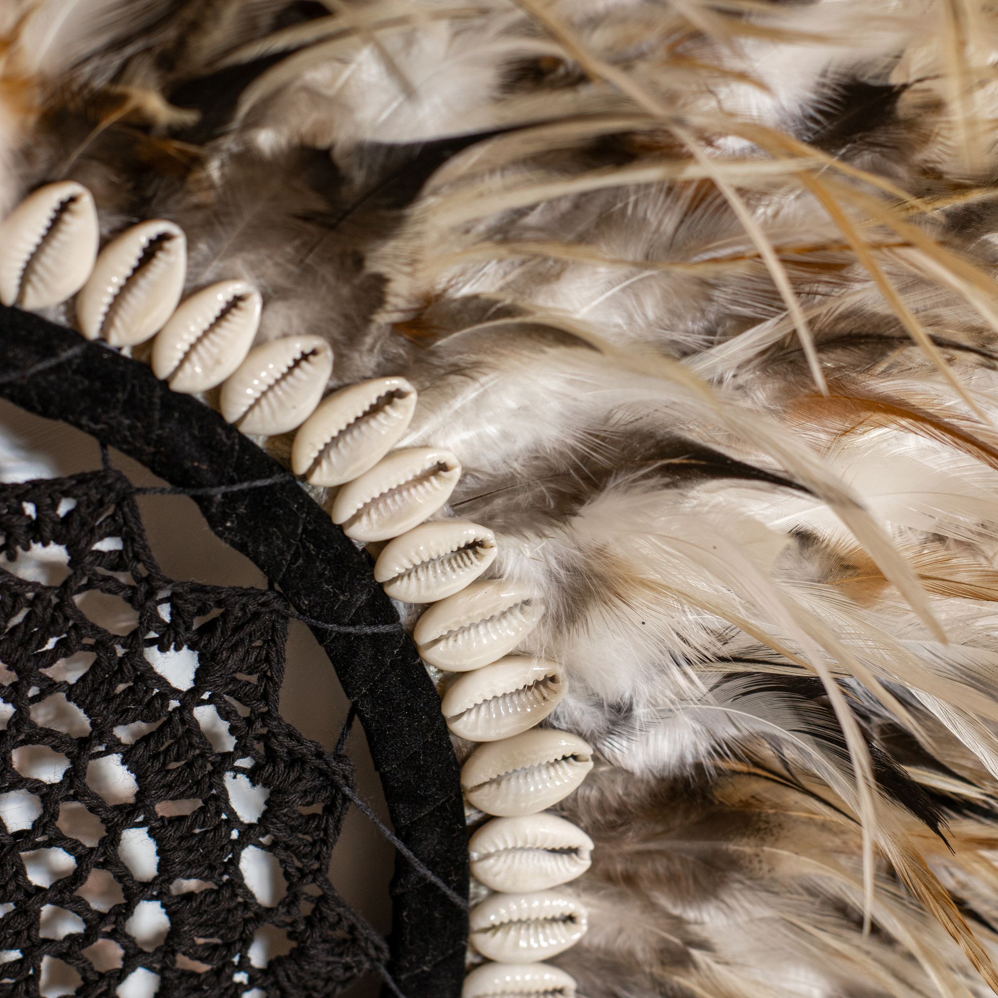 Décoration en plumes jujuhat naturelles et coquillages 50cm KAPAU