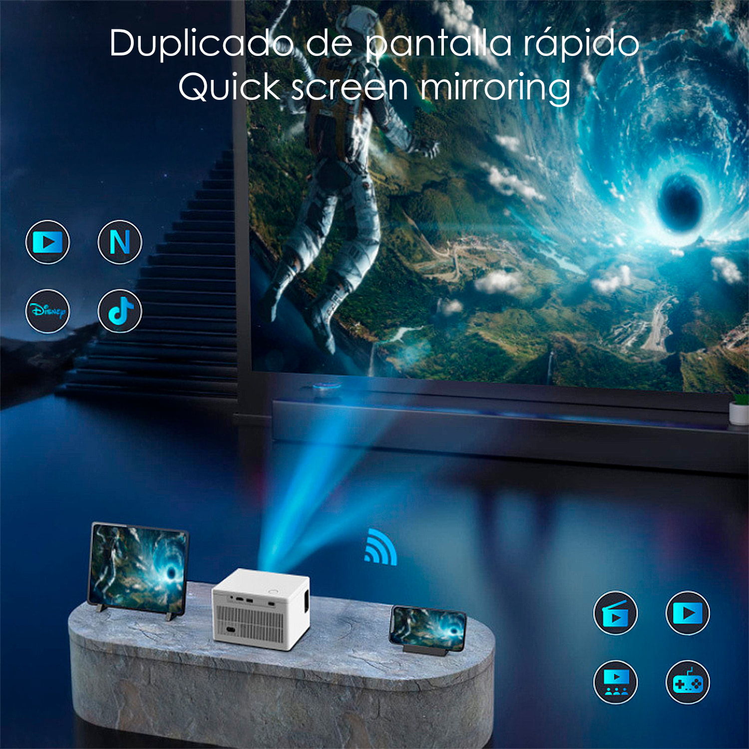 Proyector LCD X8, soporte de 4K UHD, duplicación de pantalla para iOS y Android.