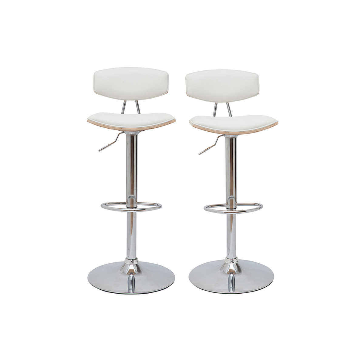 Tabourets de bar design réglables blanc et bois clair (lot de 2) VASCO