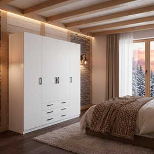 Armadio Con 4 Ante E 3 Cassetti Armadietto Multiuso Barra Appendiabiti E 8 Ripiani Di Cui 6 Regolabili Extra Capiente 195,5 x 49,6 x 200,4 Cm Bianco