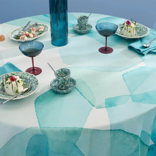 Nappe lin & coton lavé 150 g/m² imprimé bleu vert Aqua mineral