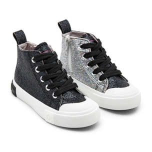 Zapatillas Deportivas Caña Alta Lentejuelas Metálicas Negras