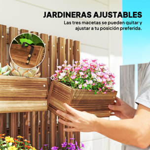 Jardinera de Pared con Enrejado, Jardinera Exterior Grande de Madera con 3 Macetas Móviles y Orificio de Drenaje, para Exterior, Jardín, Terraza, Patio, 60x16x80 cm, Carbonizado