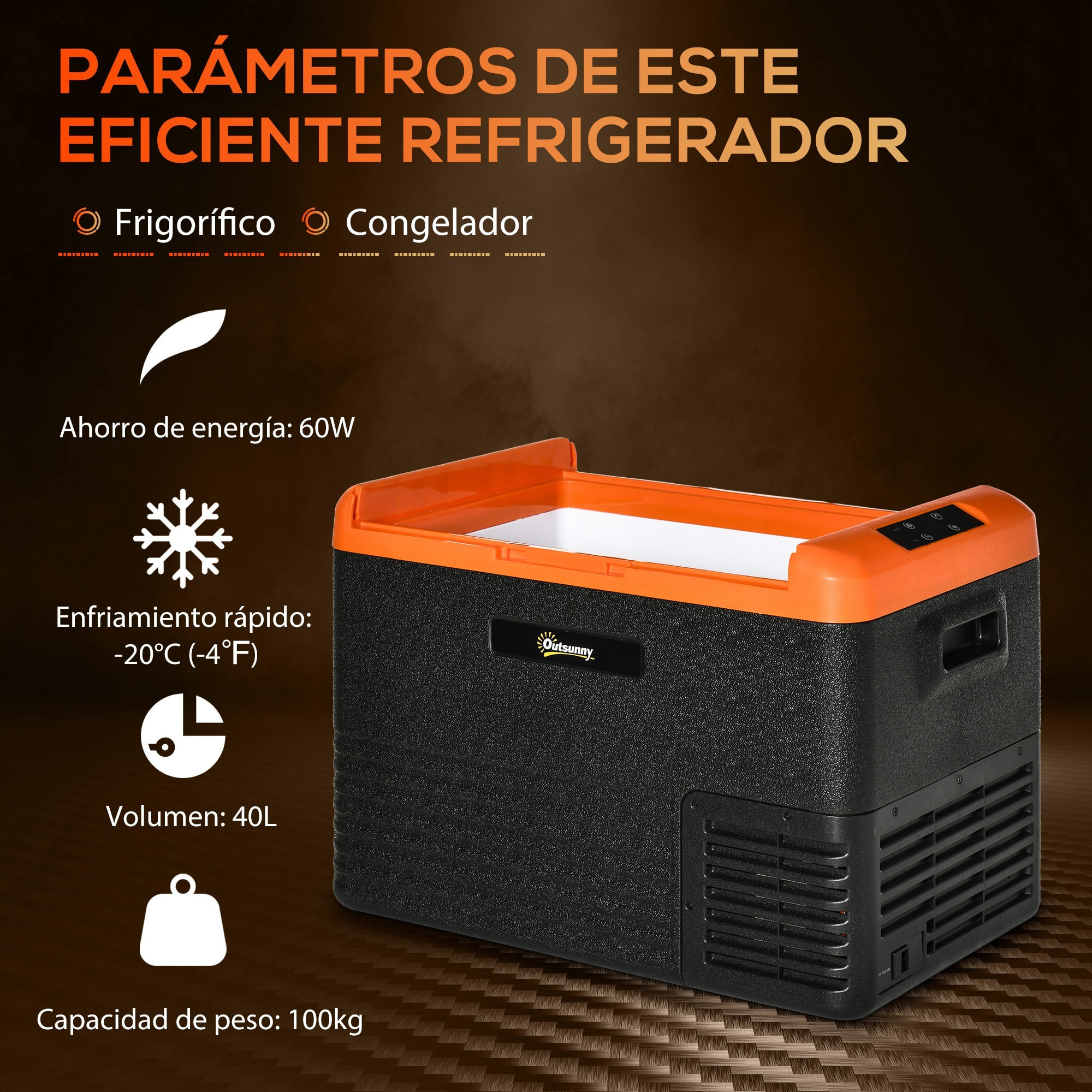 Outsunny Nevera Portátil Eléctrica 40L Refrigerador de Coche 12V/24V hasta -20„ƒ Mini Frigorífico con Compresor Pantalla LED Táctil para Hogar Camping Viajes Automóvil 58,7x36,5x43,8 cm Negro