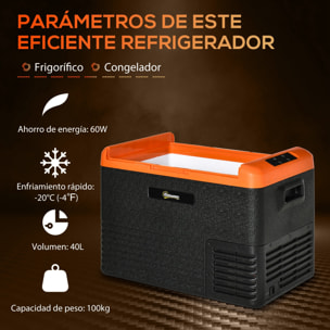 Outsunny Nevera Portátil Eléctrica 40L Refrigerador de Coche 12V/24V hasta -20„ƒ Mini Frigorífico con Compresor Pantalla LED Táctil para Hogar Camping Viajes Automóvil 58,7x36,5x43,8 cm Negro